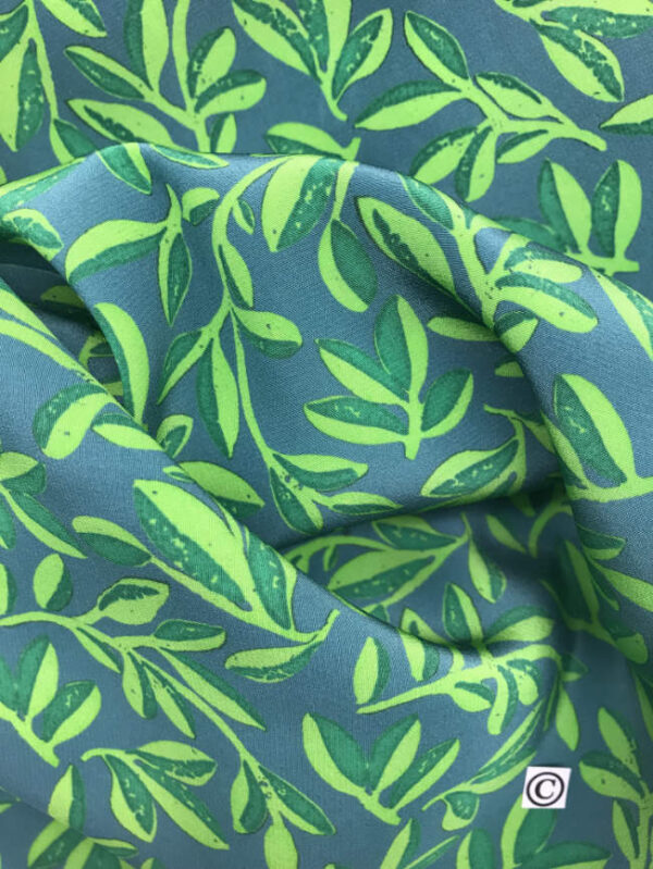 Silk crepe de chine, leaves / plants, green - Image 2